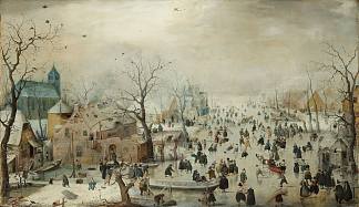 冬季景观与溜冰者 Winter Landscape with Ice Skaters (1608)，亨德里克·艾弗坎普