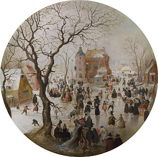 城堡附近的溜冰者冬季场景 A Winter Scene with Skaters near a Castle (c.1608 – c.1609)，亨德里克·艾弗坎普