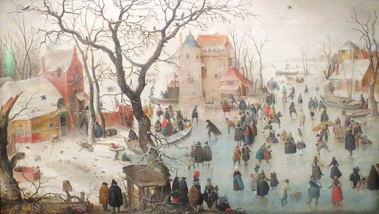 冬季景观与溜冰者 Winter Landscape with Ice Skaters (1608)，亨德里克·艾弗坎普