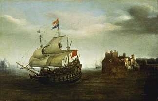附近有一艘船航行的城堡 A Castle with a Ship Sailing Nearby (1626)，亨德里克·弗鲁姆