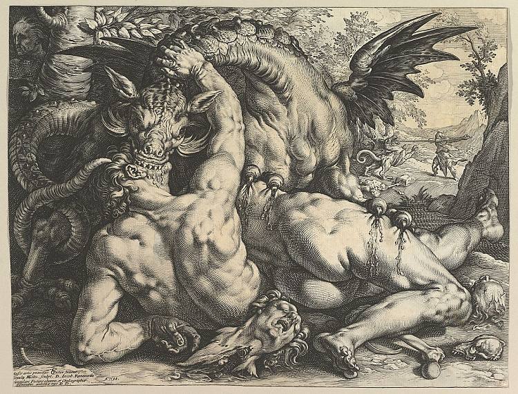吞噬卡德摩斯同伴的龙 The Dragon Devouring the Companions of Cadmus (1588)，亨德里克·戈尔齐乌斯