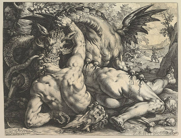 吞噬卡德摩斯同伴的龙 The Dragon Devouring the Companions of Cadmus (1588)，亨德里克·戈尔齐乌斯