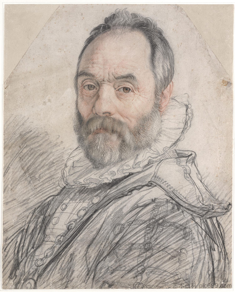 雕塑家詹博洛尼亚的肖像 Portrait of the Sculptor Giambologna (1591),亨德里克·戈尔齐乌斯