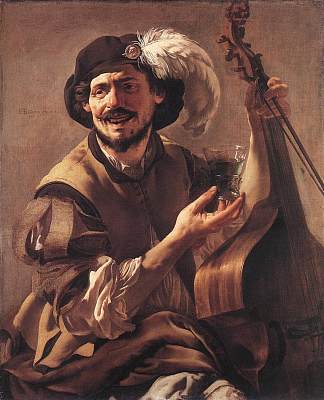用低音中提琴和玻璃杯大笑的布拉沃 A Laughing Bravo with a Bass Viol and a Glass (1625)，亨德里克·特布鲁根