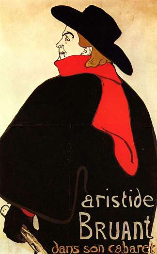阿里斯蒂德·布鲁安特在他的歌舞表演中 Aristide Bruant in his cabaret (1892)，亨利·玛丽·雷蒙·德·图卢兹·劳特累克
