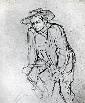 阿里斯蒂德·布鲁安特骑着自行车 Aristide Bruant on His Bicycle (1892)，亨利·玛丽·雷蒙·德·图卢兹·劳特累克