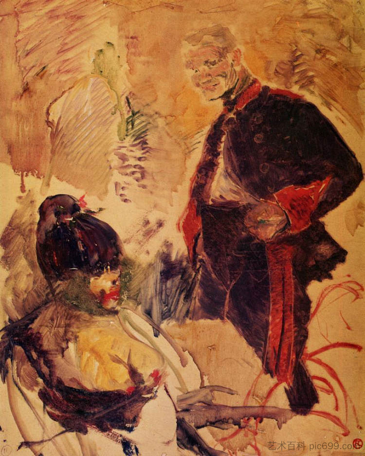 炮兵和女孩 Artillerman and Girl (c.1886)，亨利·玛丽·雷蒙·德·图卢兹·劳特累克