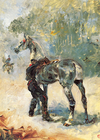 炮兵鞍马 Artilleryman Saddling His Horse (1879)，亨利·玛丽·雷蒙·德·图卢兹·劳特累克