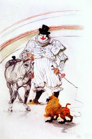 在马戏团，马和猴子盛装舞步 At the circus, horse and monkey dressage (1899)，亨利·玛丽·雷蒙·德·图卢兹·劳特累克
