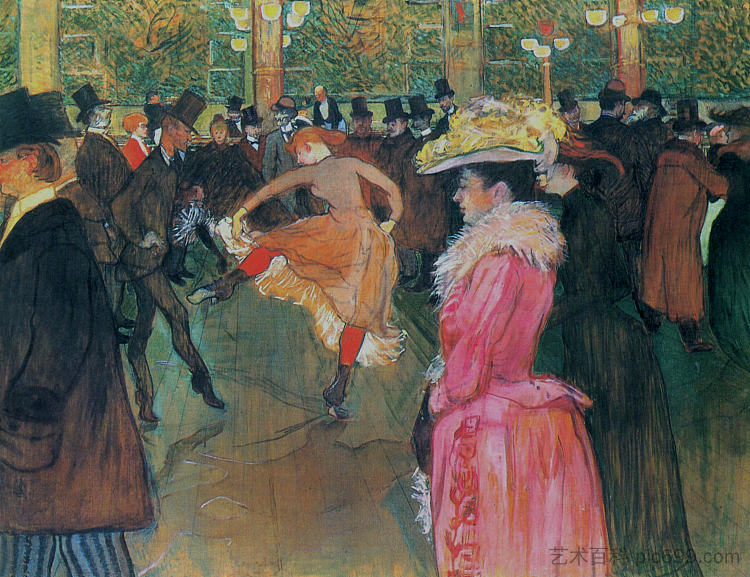 在红磨坊，舞蹈 At the Moulin Rouge, The Dance (1890; Paris,France  )，亨利·玛丽·雷蒙·德·图卢兹·劳特累克