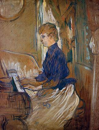 在马罗马城堡沙龙的朱丽叶·帕斯卡夫人钢琴上 At the Piano Madame Juliette Pascal in the Salon of the Chateau de Malrome (1896)，亨利·玛丽·雷蒙·德·图卢兹·劳特累克