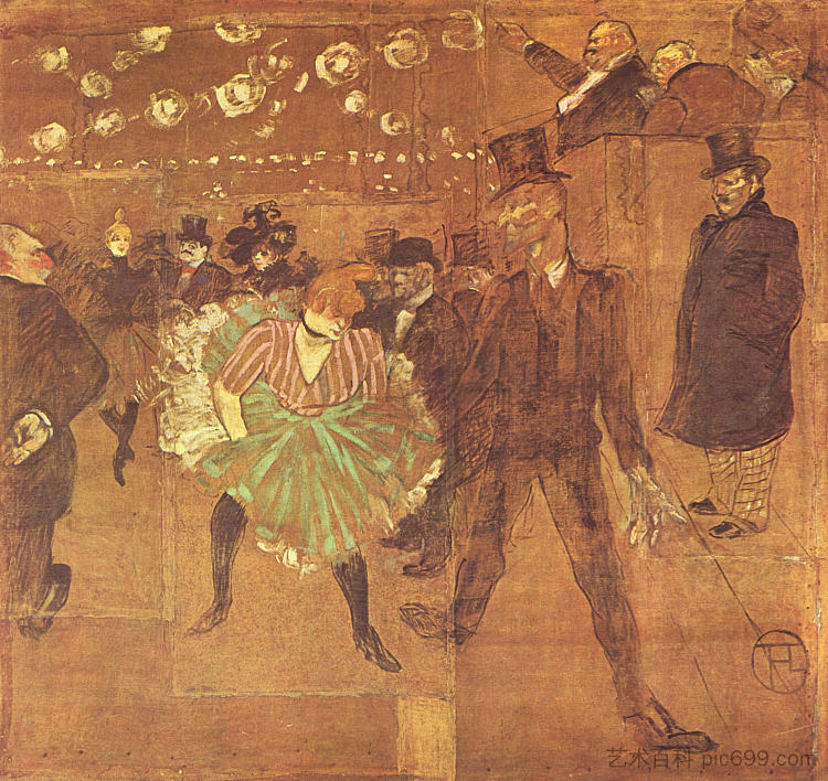 Booth of La Goulue at the Foire du Trone （在红磨坊跳舞） Booth of La Goulue at the Foire du Trone (Dance at the Moulin Rouge) (1895)，亨利·玛丽·雷蒙·德·图卢兹·劳特累克