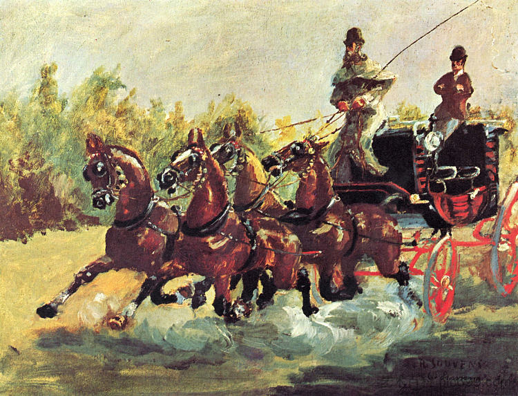 阿尔方斯·德·图卢兹·劳特累克伯爵驾驶四匹马的挂钩 Count Alphonse de Toulouse Lautrec driving a four horse hitch (1881)，亨利·玛丽·雷蒙·德·图卢兹·劳特累克