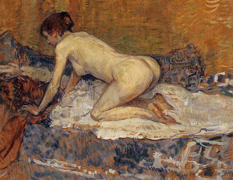 红头发的蹲伏女人 Crouching Woman with Red Hair (1897)，亨利·玛丽·雷蒙·德·图卢兹·劳特累克