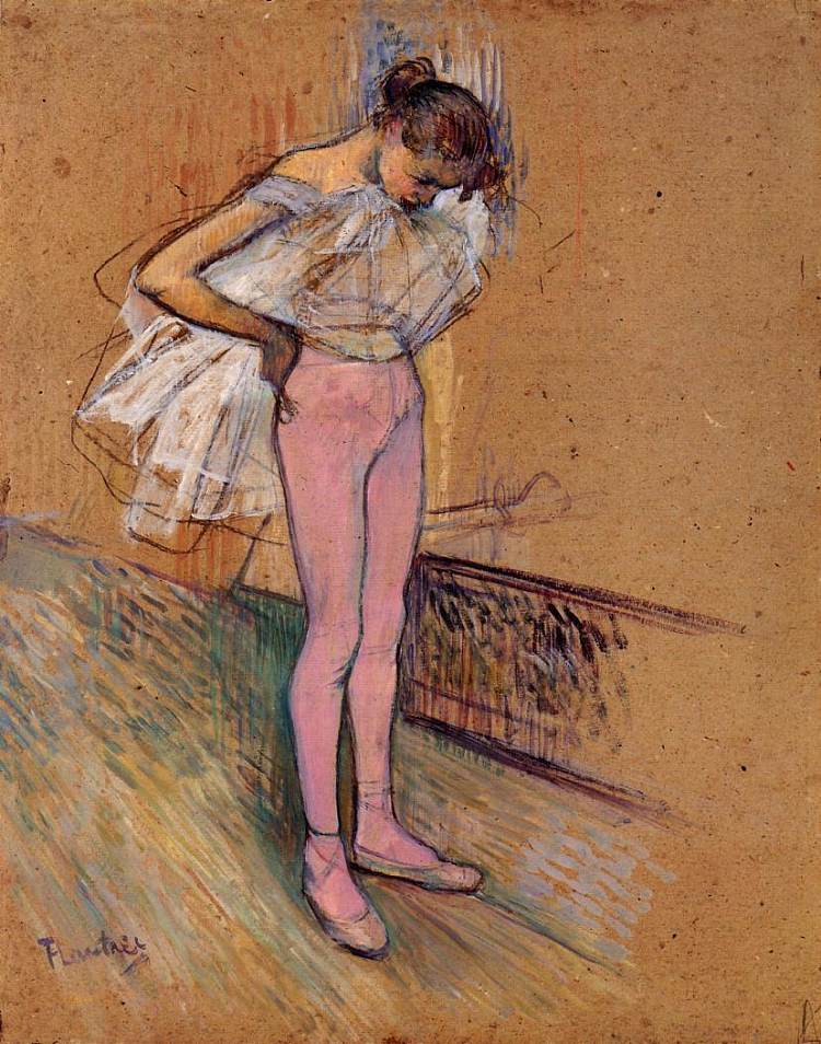 舞者调整她的紧身衣 Dancer Adjusting Her Tights (1890)，亨利·玛丽·雷蒙·德·图卢兹·劳特累克