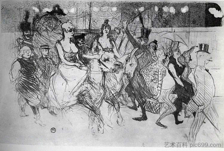 红磨坊晚会 Gala at the Moulin Rouge (1894)，亨利·玛丽·雷蒙·德·图卢兹·劳特累克