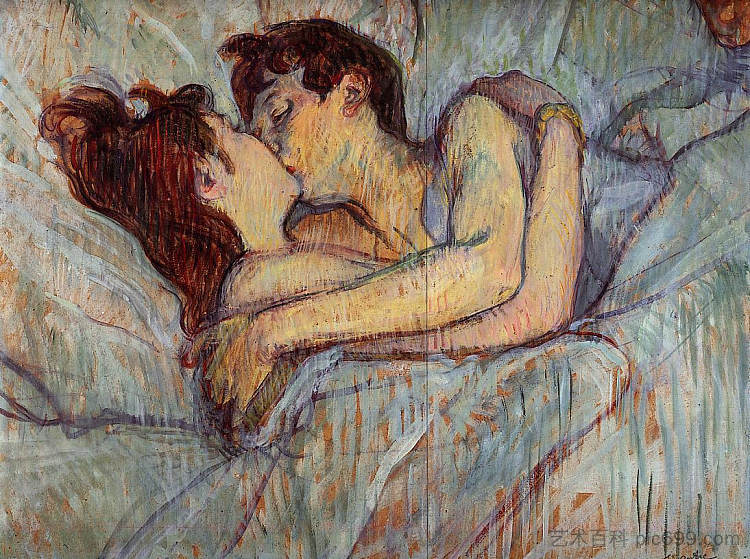 在床上,吻 In Bed, The Kiss (1892),亨利·玛丽·雷蒙·德·图卢兹·劳特累克