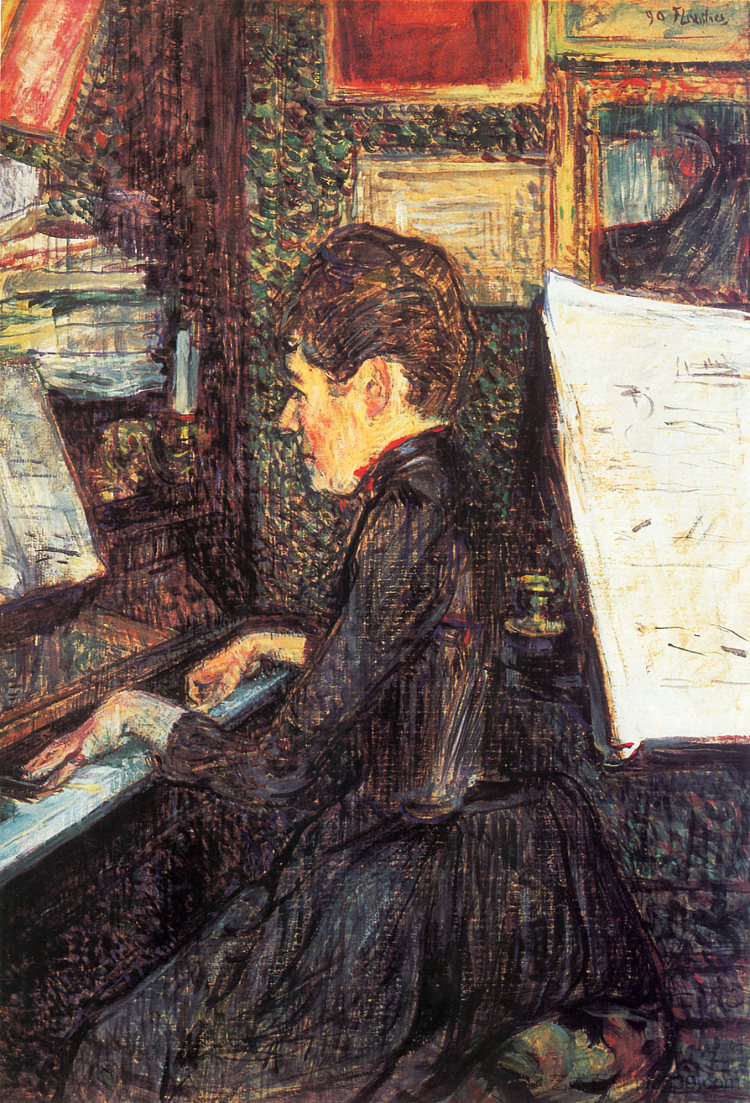 迪豪小姐在钢琴 Mademoiselle Dihau at the Piano (1890)，亨利·玛丽·雷蒙·德·图卢兹·劳特累克