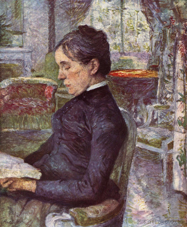 图卢兹·劳特累克伯爵夫人的肖像 Portrait of Countess A. de Toulouse Lautrec (c.1886)，亨利·玛丽·雷蒙·德·图卢兹·劳特累克