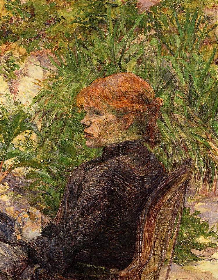 红发女人坐在M.森林花园里 Red Haired Woman Seated in the Garden of M. Forest (1889)，亨利·玛丽·雷蒙·德·图卢兹·劳特累克