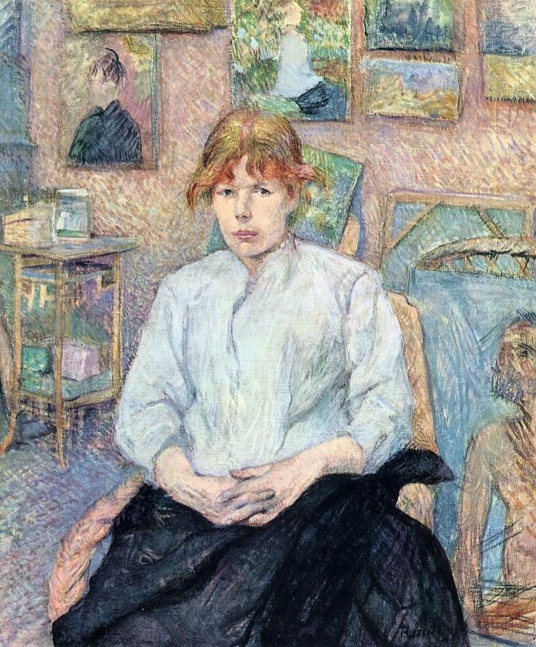 穿白色衬衫的红发女郎 The Redhead with a White Blouse (1888)，亨利·玛丽·雷蒙·德·图卢兹·劳特累克