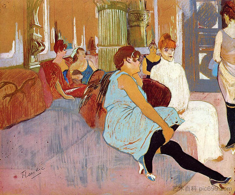 红磨坊街的沙龙 The Salon in the Rue des Moulins (1894)，亨利·玛丽·雷蒙·德·图卢兹·劳特累克