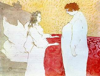 他们女人在床上，轮廓，起床 They Woman in Bed, Profile, Getting Up (1896)，亨利·玛丽·雷蒙·德·图卢兹·劳特累克