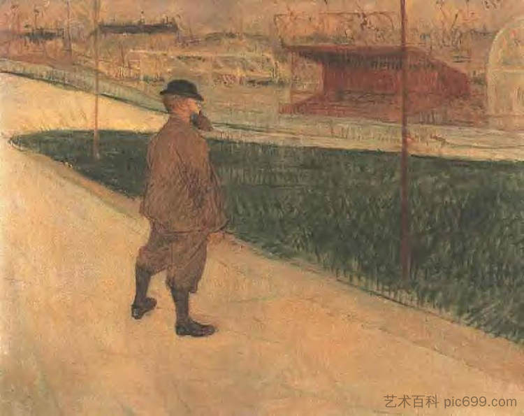 特里斯坦·伯纳德在布法罗车站 Tristan Bernard at the Buffalo Station (1895)，亨利·玛丽·雷蒙·德·图卢兹·劳特累克