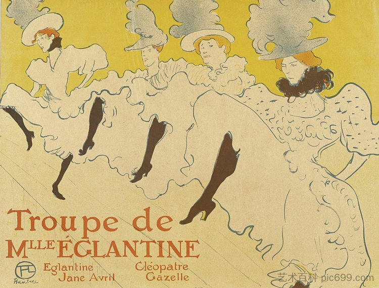 优雅小姐剧团（海报） Troupe de Mlle Elegantine (affiche) (1896)，亨利·玛丽·雷蒙·德·图卢兹·劳特累克