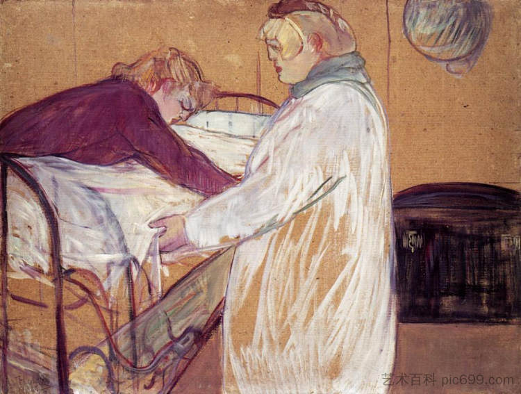 两个女人铺床 Two Women Making the Bed (1891)，亨利·玛丽·雷蒙·德·图卢兹·劳特累克