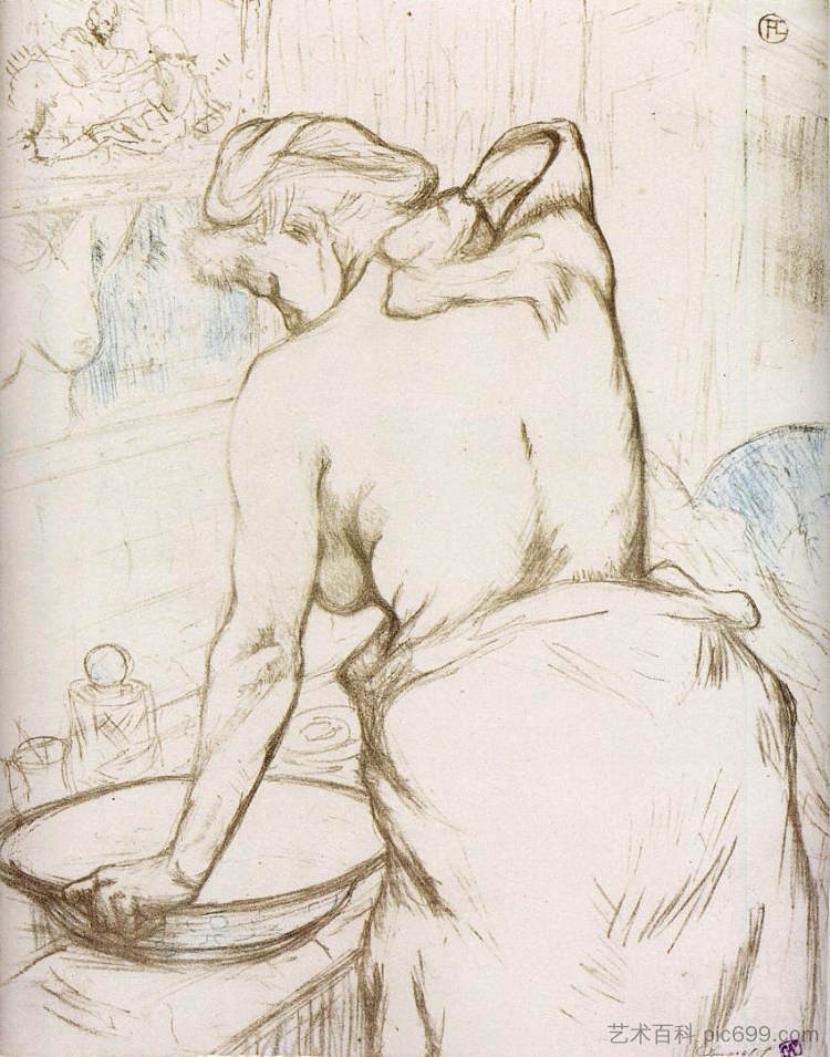 女人在她的厕所，洗自己 Woman at Her Toilette them, Washing Herself (1896)，亨利·玛丽·雷蒙·德·图卢兹·劳特累克