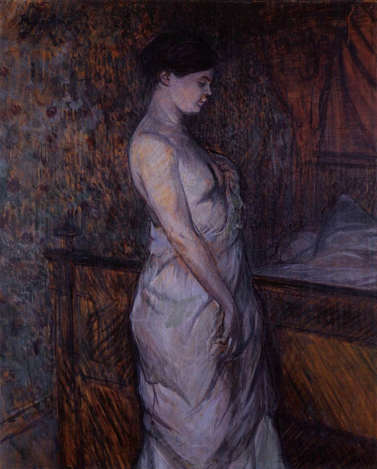 站在床边的化学女人(Poupoule夫人) Woman in a Chemise Standing by a Bed (Madame Poupoule) (1899),亨利·玛丽·雷蒙·德·图卢兹·劳特累克