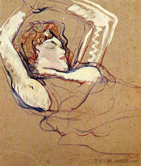 女人仰卧,双臂举起 Woman Lying on Her Back, Both Arms Raised (c.1894 - 1895),亨利·玛丽·雷蒙·德·图卢兹·劳特累克