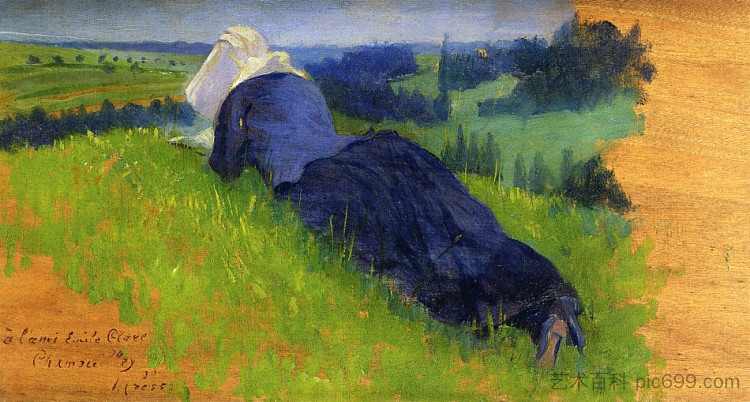 农妇伸展在草地上 Peasant Woman Stretched out on the Grass (1890)，亨利·埃德蒙·克罗斯