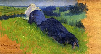 农妇伸展在草地上 Peasant Woman Stretched out on the Grass (1890)，亨利·埃德蒙·克罗斯