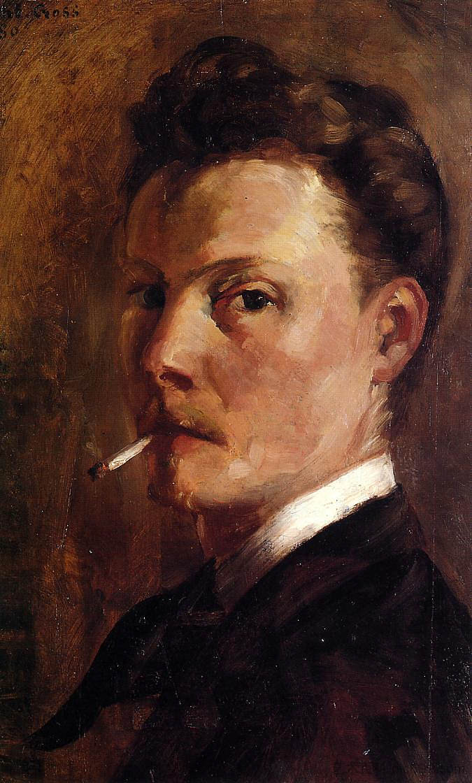 香烟自画像 Self-Portrait with Cigarette (1880)，亨利·埃德蒙·克罗斯