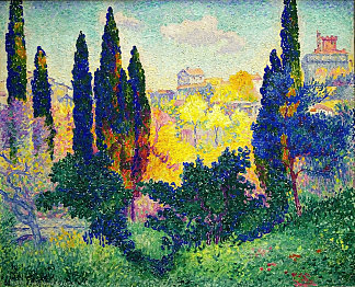 卡涅斯的柏树 The Cypresses at Cagnes (1908)，亨利·埃德蒙·克罗斯