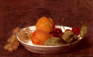 一碗水果 A Bowl Of Fruit (1870)，亨利·方丹·拉图尔