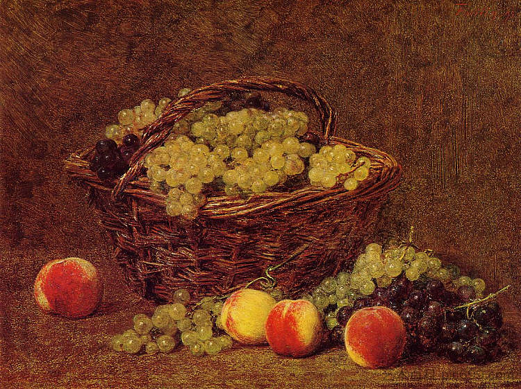 一篮子白葡萄和桃子 Basket of White Grapes and Peaches (1895)，亨利·方丹·拉图尔