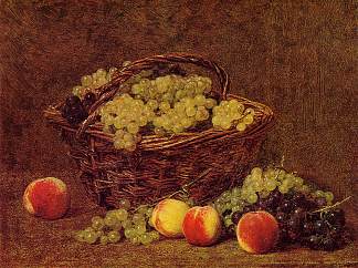 一篮子白葡萄和桃子 Basket of White Grapes and Peaches (1895)，亨利·方丹·拉图尔