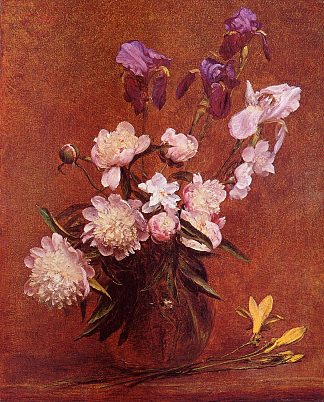 牡丹和鸢尾花束 Bouquet of Peonies and Iris (1884)，亨利·方丹·拉图尔