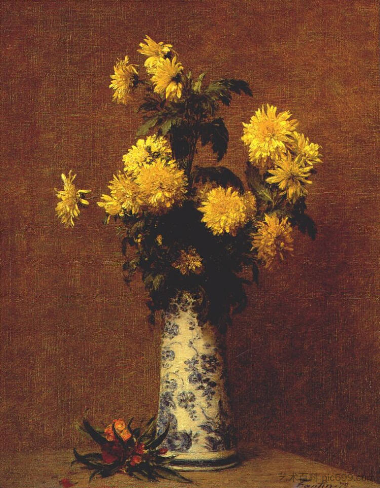 菊花 Chrysanthemums (1879)，亨利·方丹·拉图尔