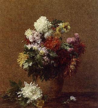 大花束菊花 Large Bouquet of Chrysanthemums (1882)，亨利·方丹·拉图尔