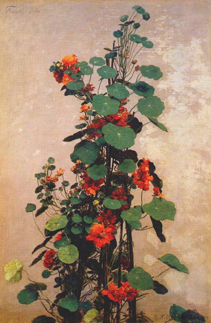 金莲花 Nasturtiums (1880)，亨利·方丹·拉图尔