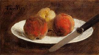 一盘桃子 Plate of Peaches (1862)，亨利·方丹·拉图尔