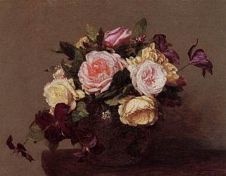 玫瑰和铁线莲 Roses and Clematis (1883)，亨利·方丹·拉图尔