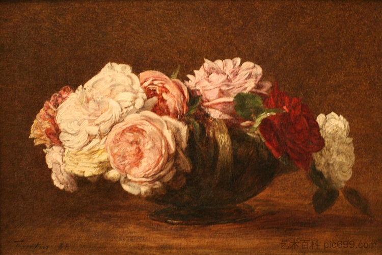 碗里的玫瑰 Roses in a Bowl (1883)，亨利·方丹·拉图尔