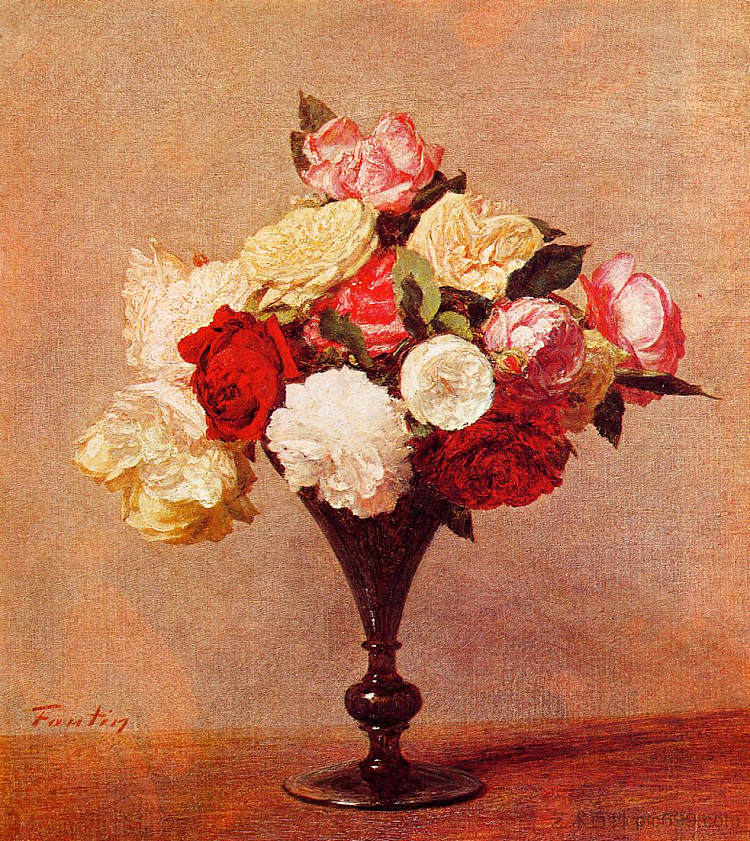 花瓶里的玫瑰 Roses in a Vase (1888)，亨利·方丹·拉图尔