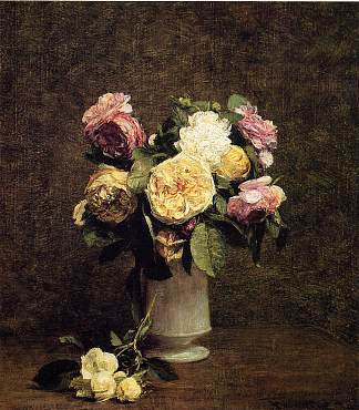白瓷花瓶里的玫瑰 Roses in a White Porcelin Vase (1874)，亨利·方丹·拉图尔