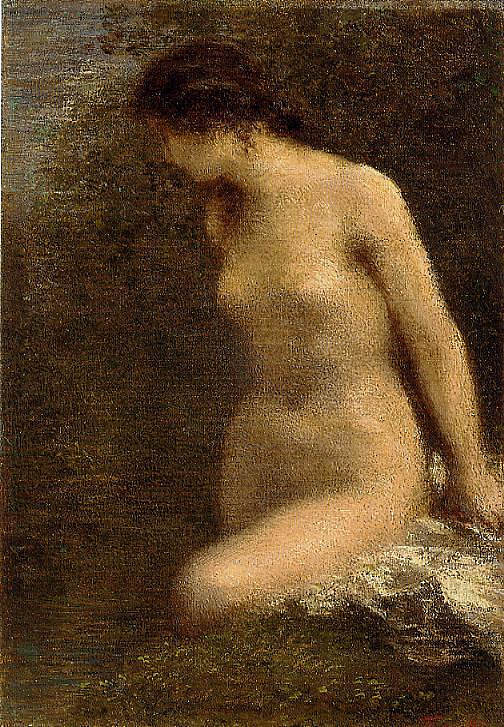 小黑发泳客 Small Brunette Bather (1884)，亨利·方丹·拉图尔